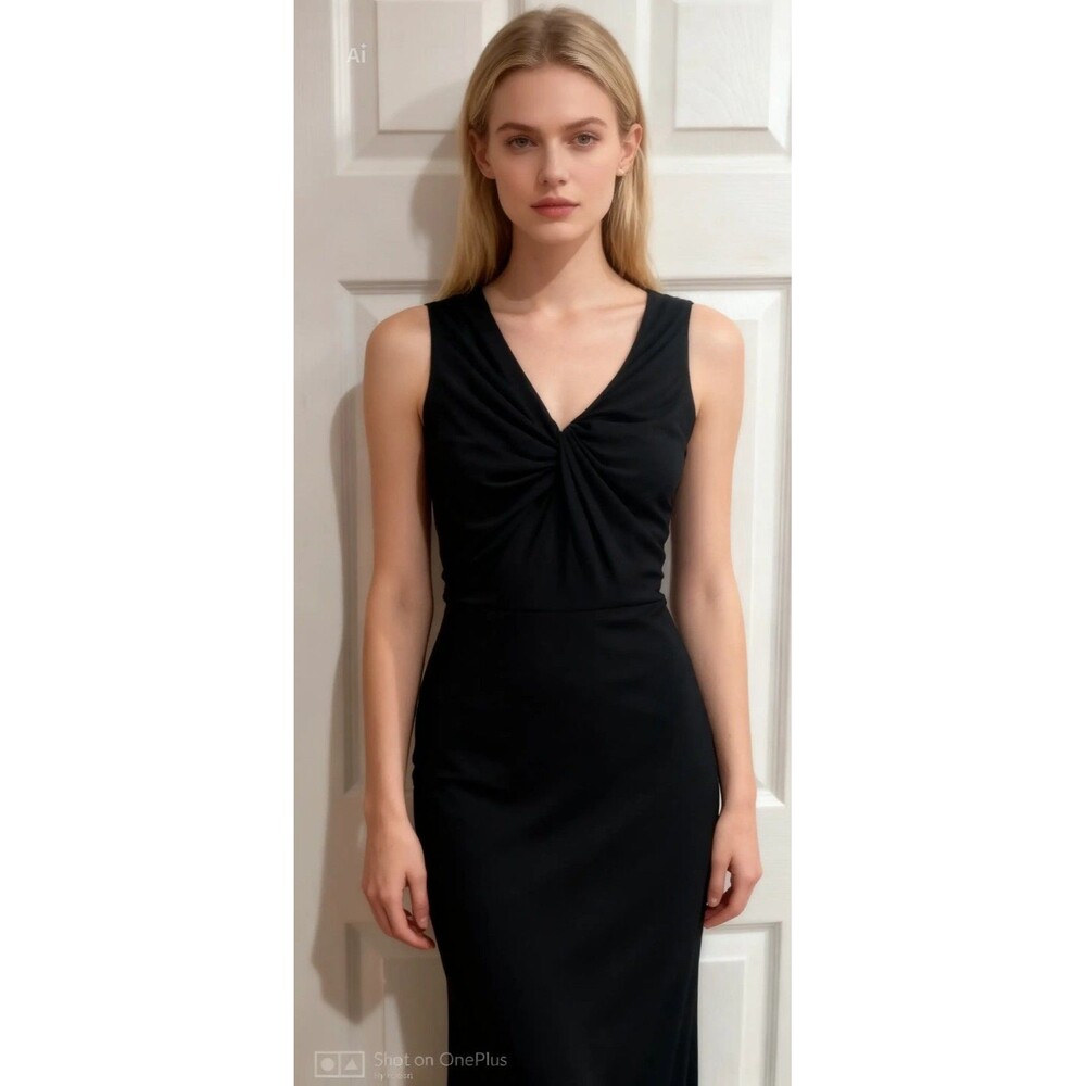 Maggy London Black V-Neck Sleeveless Straight Leg Zip Jumpsuit Women 8